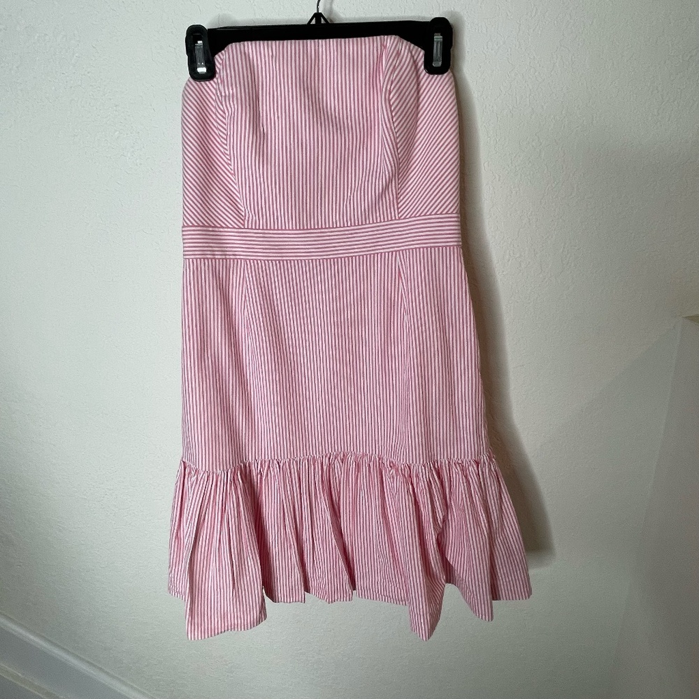 Vineyard Vines Kentucky Derby Seersucker Pink Stripped Strapless Mini Dress Sz 2